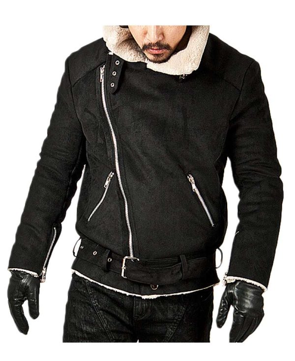 Men's Diagonal Zipper Double Face Suede Jacket