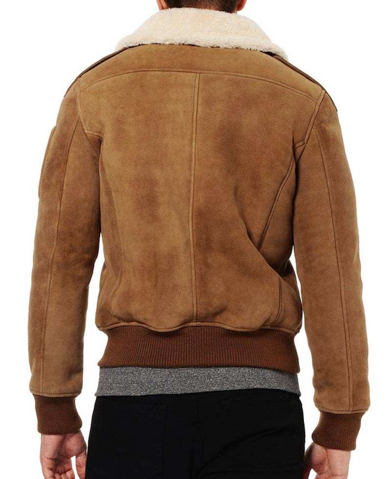 Men's Brown Suede Leather Faux Shearling Jacket Men's Brown Suede Leather Faux Shearling Jacket - Image 2