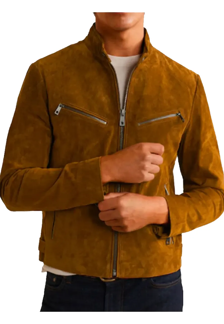 Men's Snap Tab Collar Suede Peccary Jacket Men's Snap Tab Collar Suede Peccary Jacket - Image 2