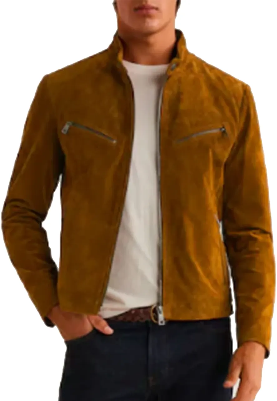 Men's Snap Tab Collar Suede Peccary Jacket Men's Snap Tab Collar Suede Peccary Jacket - Image 4