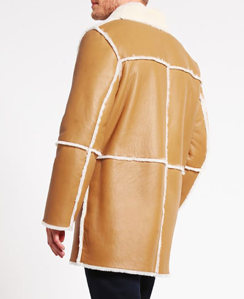 Men's Car Tan Brown Leather Shearling Coat Men's Car Tan Brown Leather Shearling Coat - Image 2