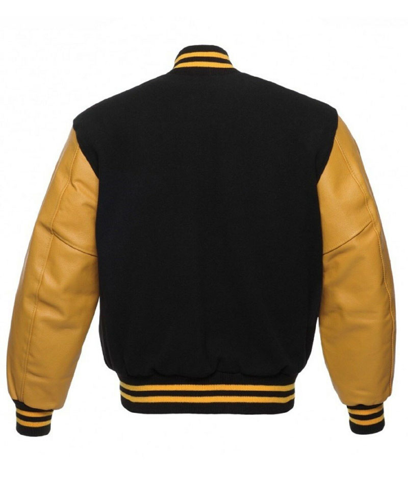 Men's College Varsity Black and Yellow Jacket Men's College Varsity Black and Yellow Jacket - Image 3