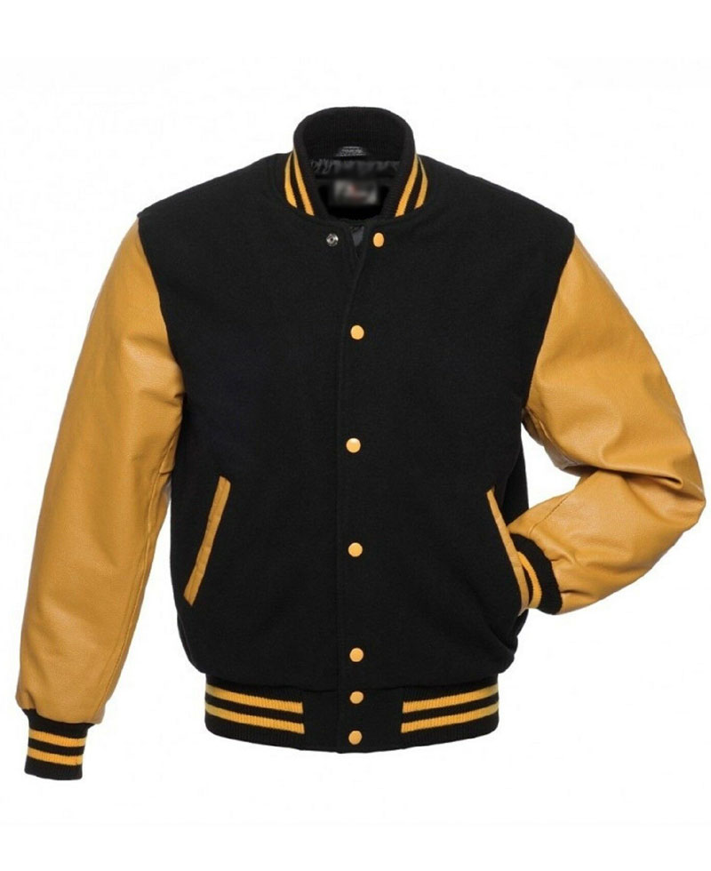 Men's College Varsity Black and Yellow Jacket Men's College Varsity Black and Yellow Jacket - Image 2