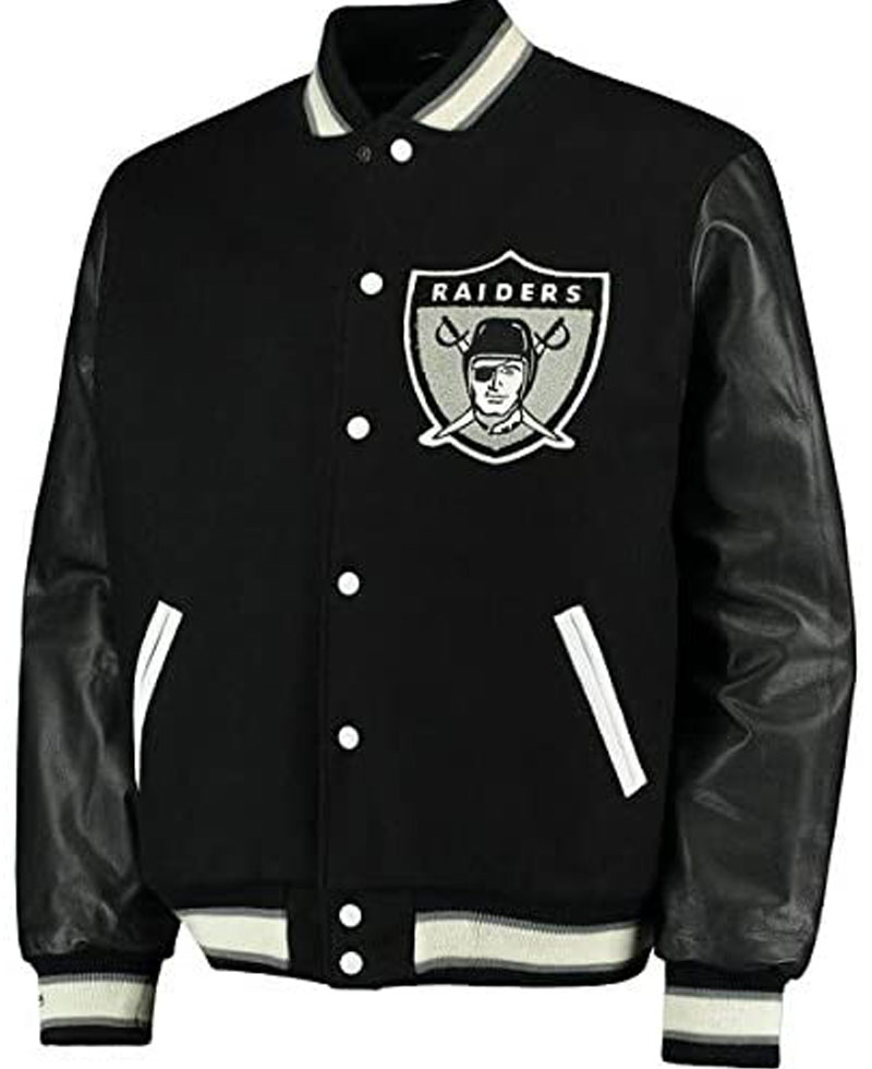 Men's Raiders Black Letterman Jacket Men's Raiders Black Letterman Jacket - Image 2