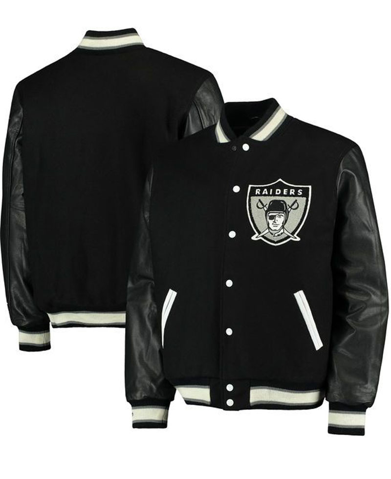 Men's Raiders Black Letterman Jacket Men's Raiders Black Letterman Jacket - Image 3