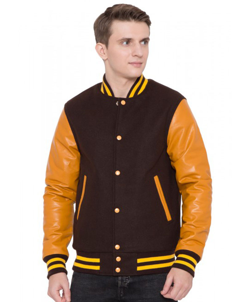 Men's Varsity Brown and Gold Jacket Men's Varsity Brown and Gold Jacket