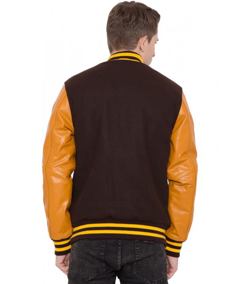 Men's Varsity Brown and Gold Jacket Men's Varsity Brown and Gold Jacket - Image 3