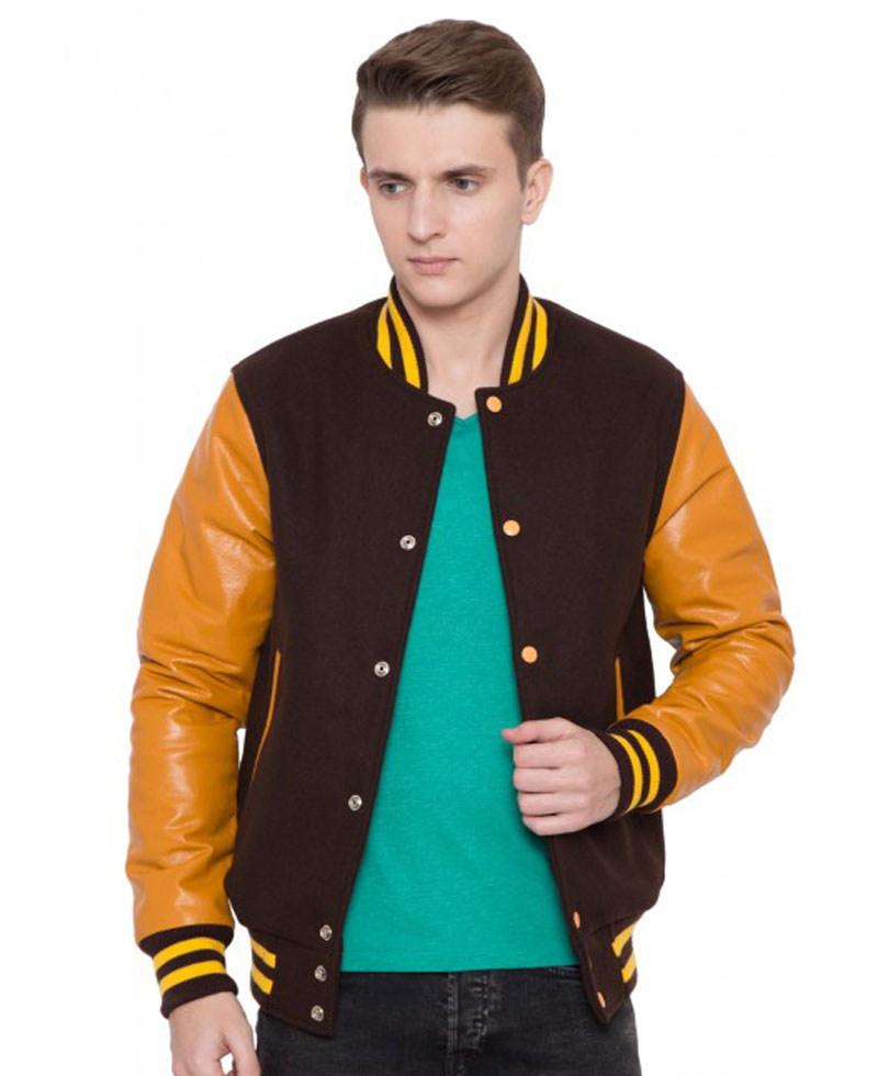 Men's Varsity Brown and Gold Jacket Men's Varsity Brown and Gold Jacket - Image 2