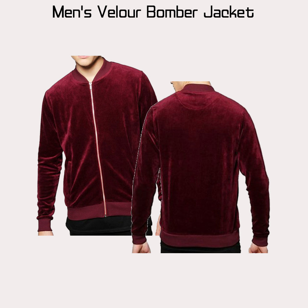 Men's Velour Bomber Burgundy Jacket Men's Velour Bomber Burgundy Jacket - Image 5