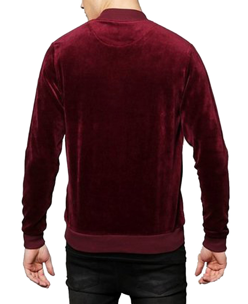 Men's Velour Bomber Burgundy Jacket Men's Velour Bomber Burgundy Jacket - Image 4