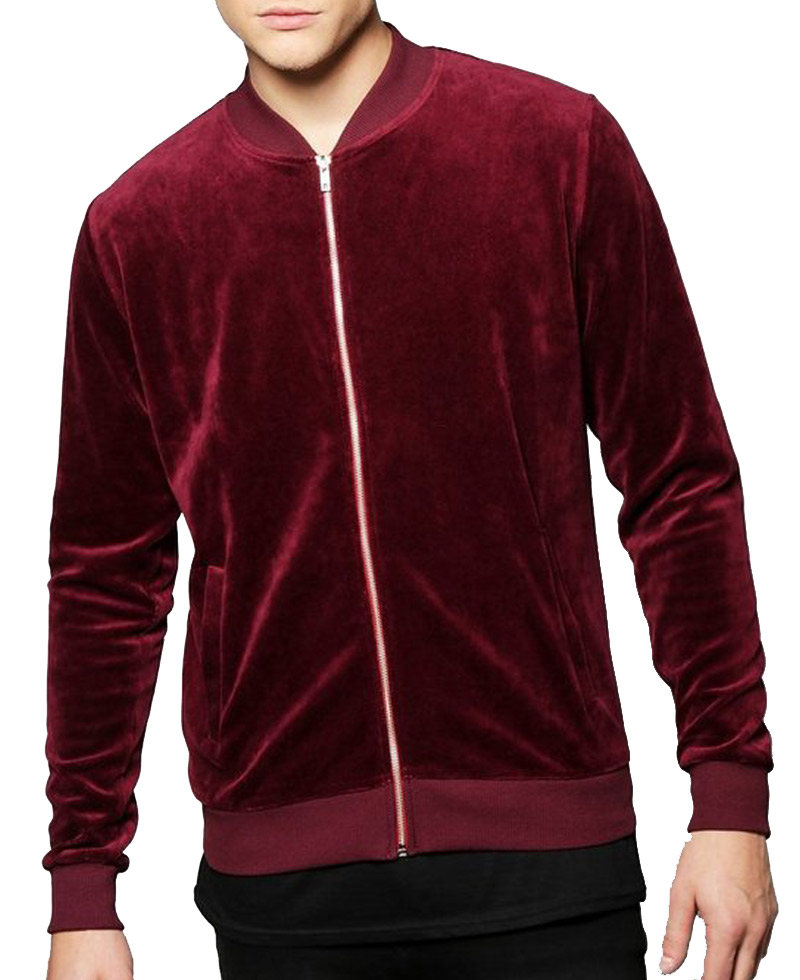 Men's Velour Bomber Burgundy Jacket Men's Velour Bomber Burgundy Jacket