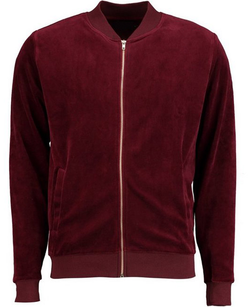 Men's Velour Bomber Burgundy Jacket Men's Velour Bomber Burgundy Jacket - Image 3