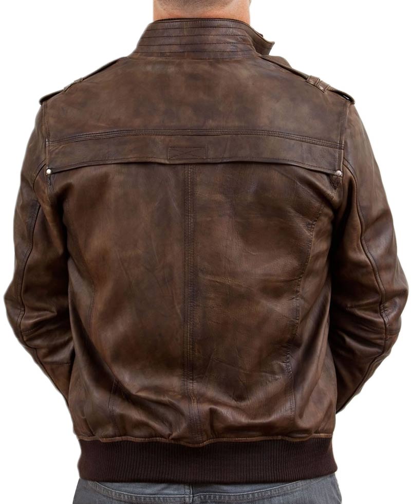 Men's Vintage Waxed Leather Brown Bomber Jacket Men's Vintage Waxed Leather Brown Bomber Jacket - Image 2