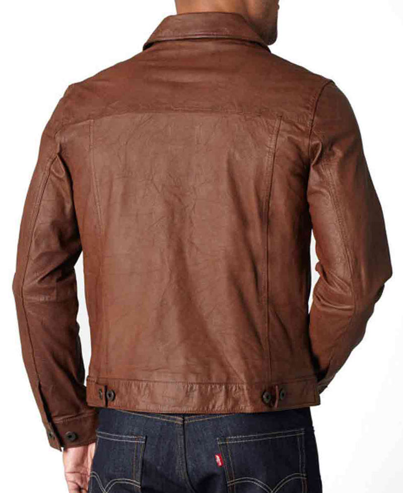 Men's Shirt Collar Vintage Brown Leather Jacket Men's Shirt Collar Vintage Brown Leather Jacket - Image 2