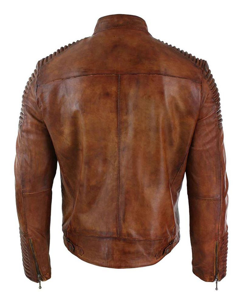 Men's Cafe Racer Vintage Distressed Brown Leather Jacket Men's Cafe Racer Vintage Distressed Brown Leather Jacket - Image 2