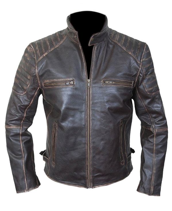 Men's Vintage Motorcycle Brown Waxed Leather Jacket