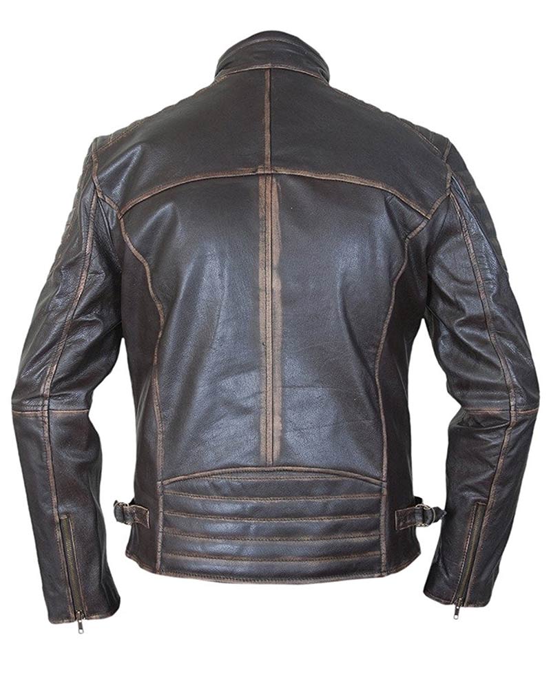 Men's Vintage Motorcycle Brown Waxed Leather Jacket - Image 2