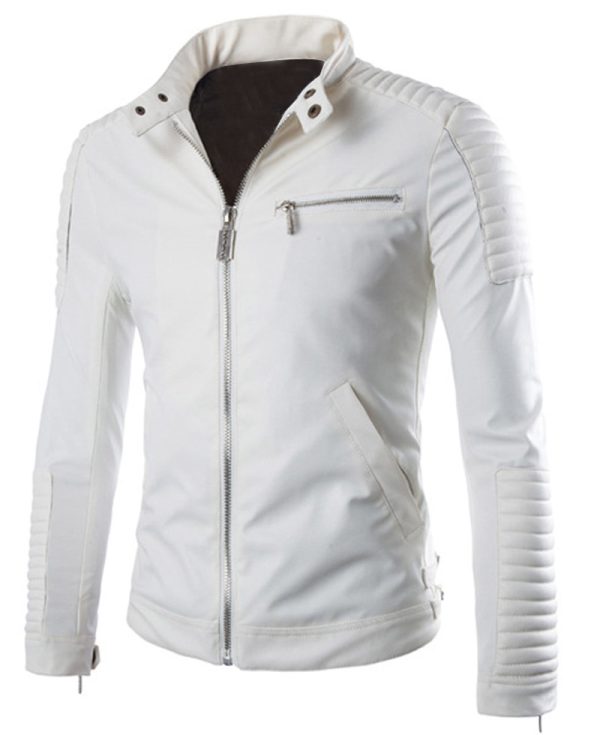 Men's Biker Washington White Leather Jacket