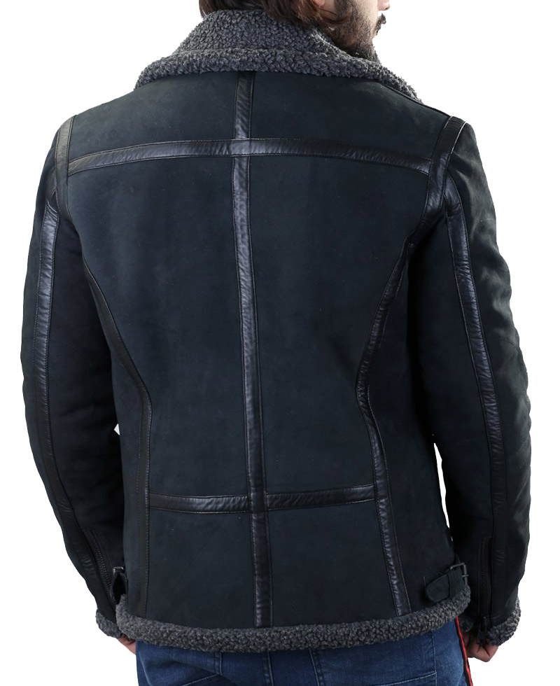Men's Winter WFJ013 Grey Shearling Black Leather Jacket Men's Winter WFJ013 Grey Shearling Black Leather Jacket - Image 6