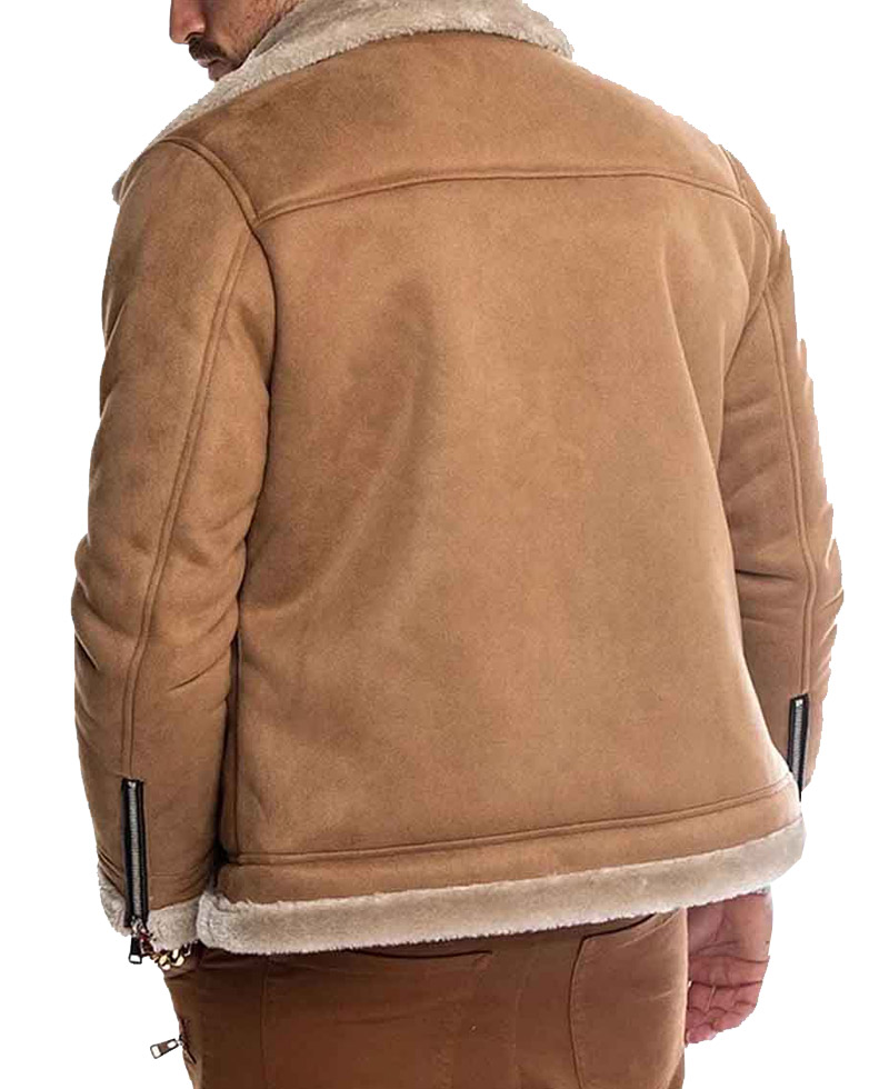 Men's WFJ07 Casual Suede Brown Shearling Jacket Men's WFJ07 Casual Suede Brown Shearling Jacket - Image 2