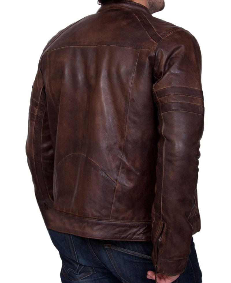 Men's Motorcycle Zipper Pockets Vintage Brown Leather Jacket Men's Motorcycle Zipper Pockets Vintage Brown Leather Jacket - Image 2