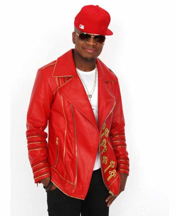 Ne-Yo Military Style Red Leather Jacket