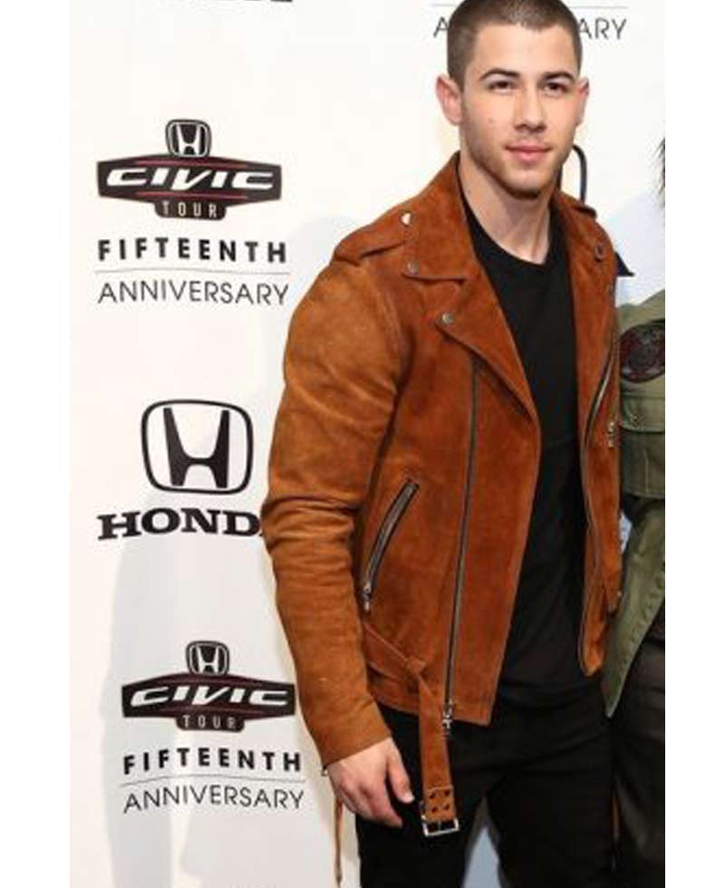 Nick Jonas Brown Suede Biker Jacket Nick Jonas Brown Suede Biker Jacket - Image 5