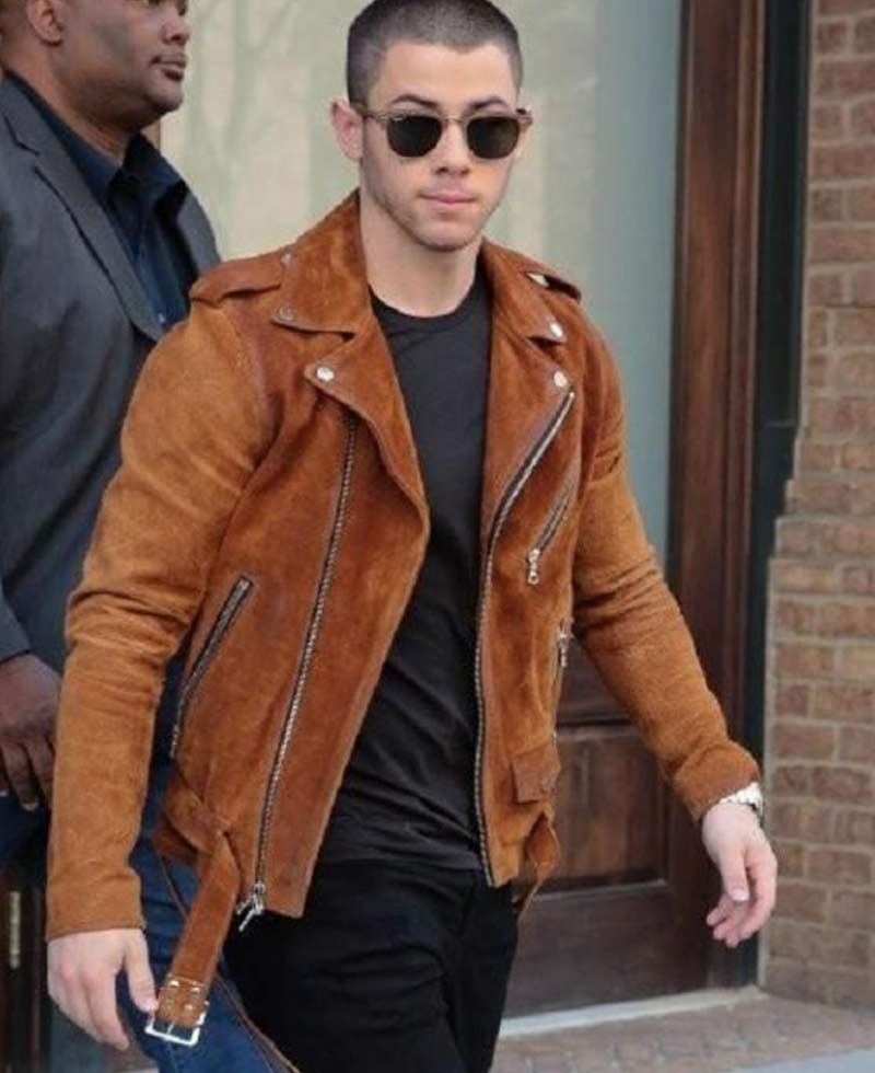 Nick Jonas Brown Suede Biker Jacket Nick Jonas Brown Suede Biker Jacket - Image 3