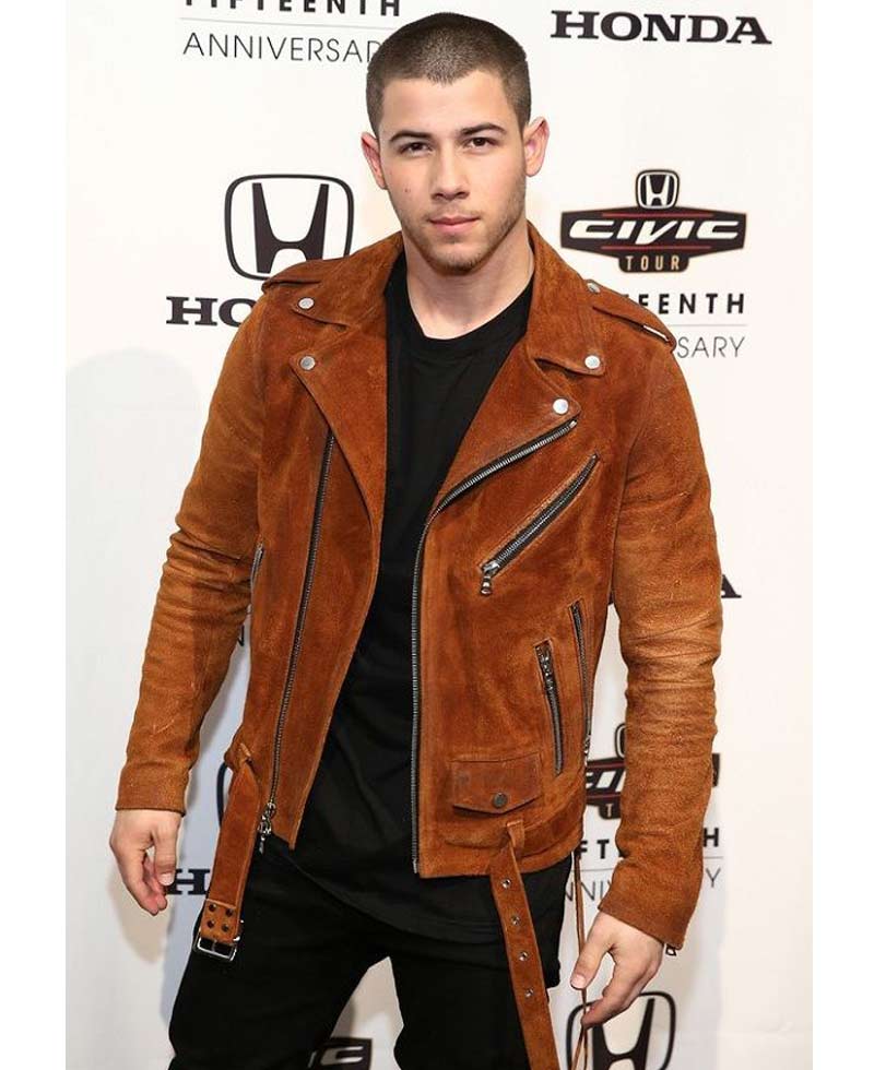 Nick Jonas Brown Suede Biker Jacket Nick Jonas Brown Suede Biker Jacket
