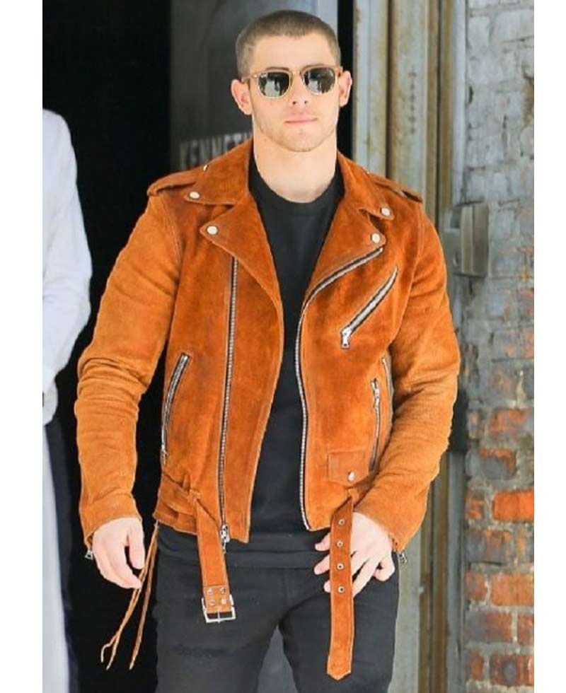 Nick Jonas Brown Suede Biker Jacket Nick Jonas Brown Suede Biker Jacket - Image 2