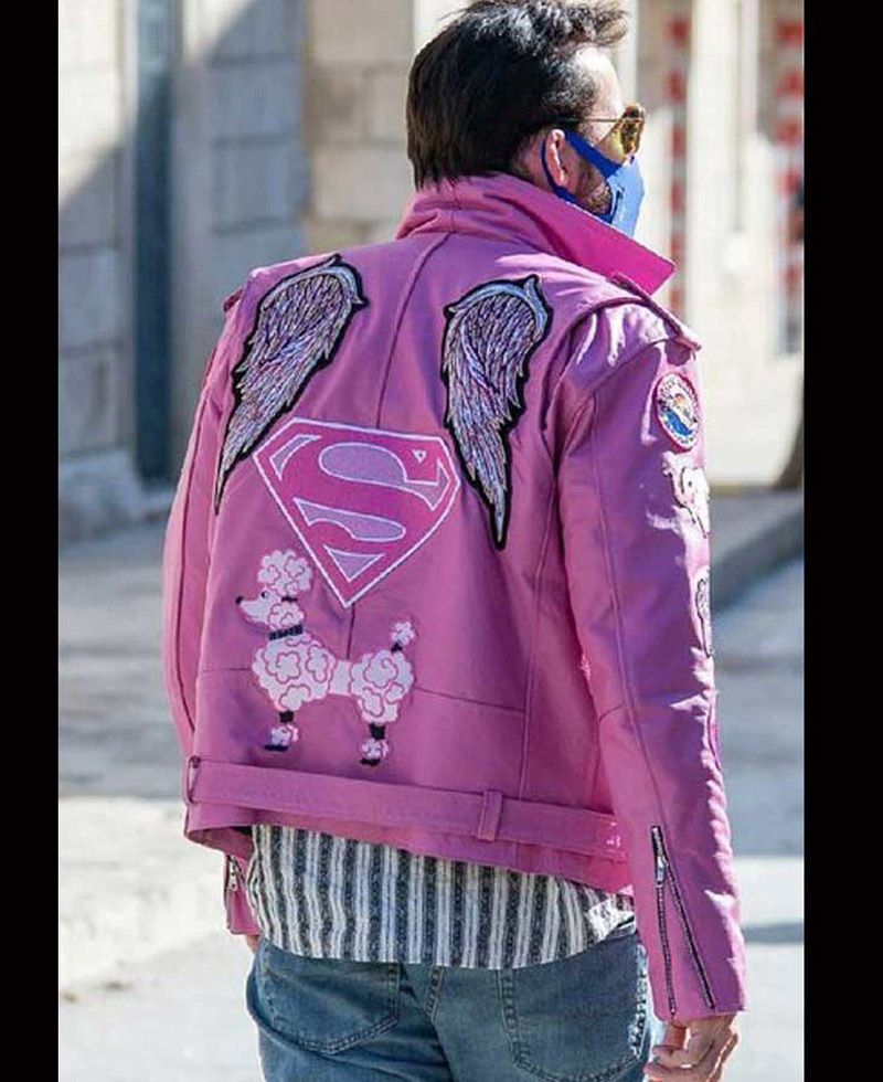 Nicolas Cage Hot Pink Leather Jacket with Patches Nicolas Cage Hot Pink Leather Jacket with Patches - Image 3