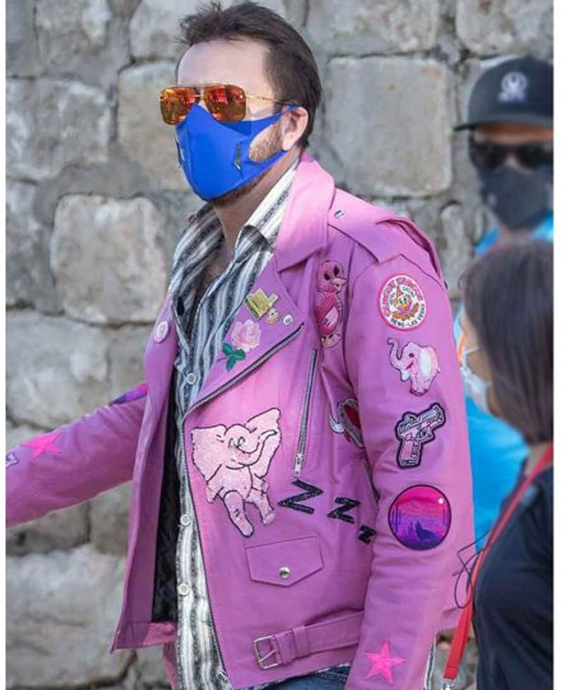 Nicolas Cage Hot Pink Leather Jacket with Patches Nicolas Cage Hot Pink Leather Jacket with Patches - Image 2