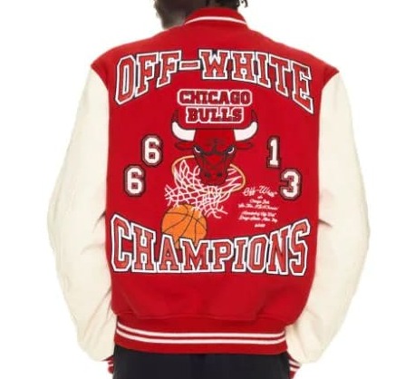 Off White Chicago Bulls Red Varsity Jacket Off White Chicago Bulls Red Varsity Jacket - Image 2