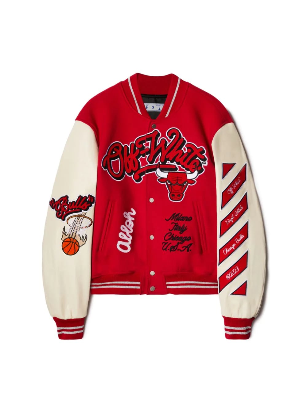 Off White Chicago Bulls Red Varsity Jacket Off White Chicago Bulls Red Varsity Jacket