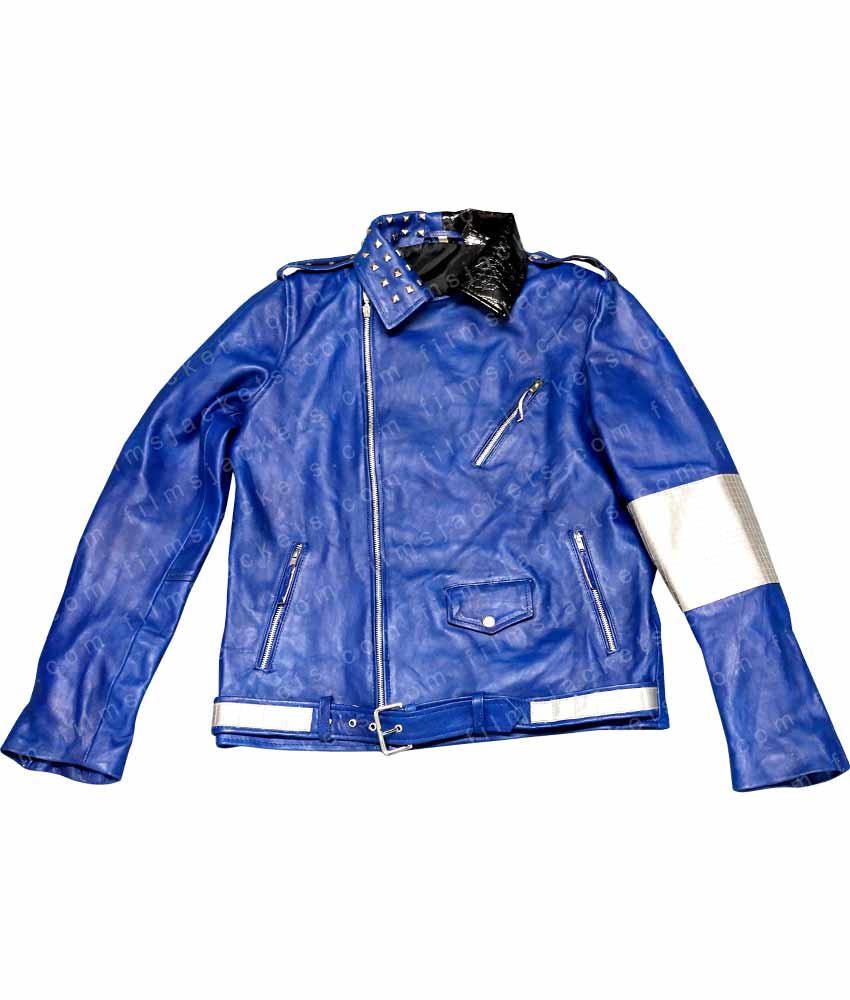 Biker Style WWE Brian Kendrick Blue Leather Jacket Biker Style WWE Brian Kendrick Blue Leather Jacket - Image 8