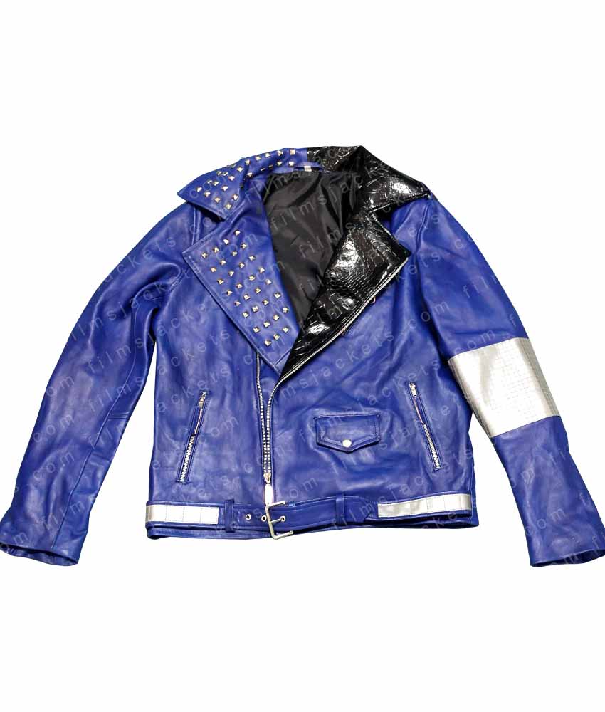 Biker Style WWE Brian Kendrick Blue Leather Jacket Biker Style WWE Brian Kendrick Blue Leather Jacket - Image 9