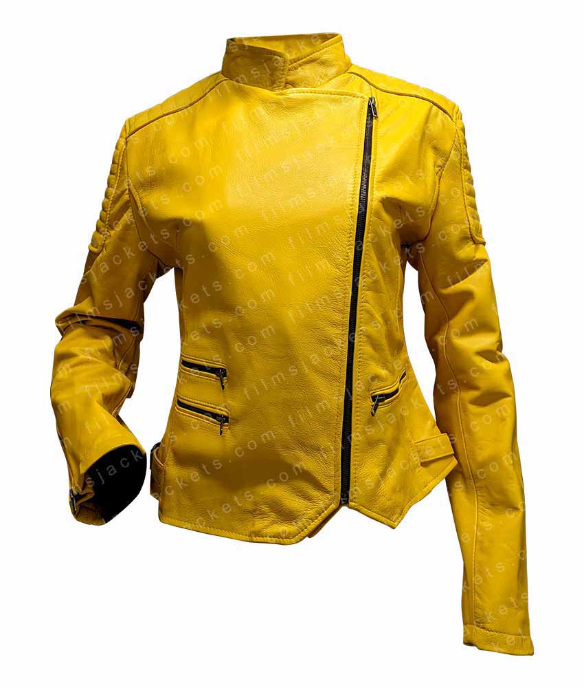 Women's El Paso Yellow Leather Biker Jacket Women's El Paso Yellow Leather Biker Jacket - Image 5
