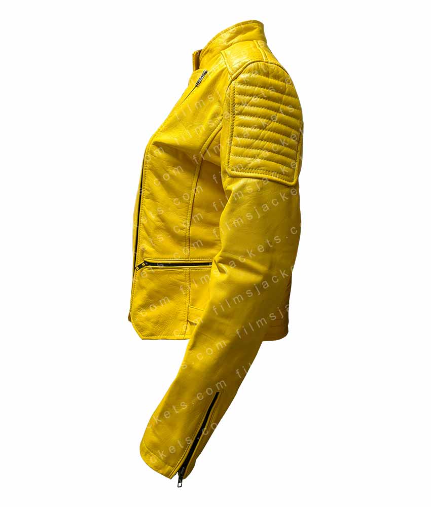 Women's El Paso Yellow Leather Biker Jacket Women's El Paso Yellow Leather Biker Jacket - Image 7