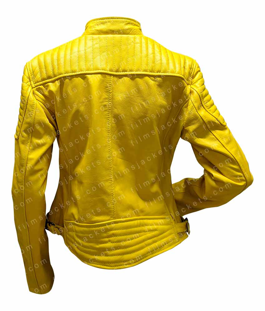 Women's El Paso Yellow Leather Biker Jacket Women's El Paso Yellow Leather Biker Jacket - Image 6