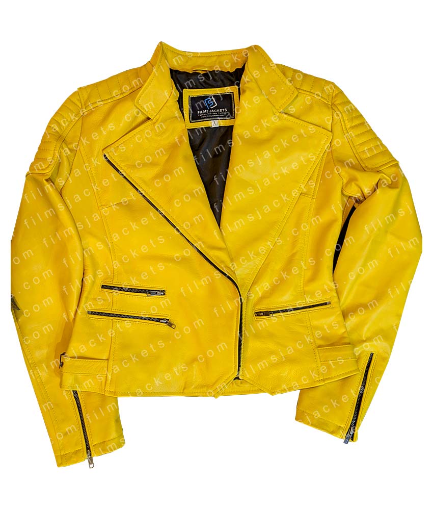 Women's El Paso Yellow Leather Biker Jacket Women's El Paso Yellow Leather Biker Jacket - Image 8