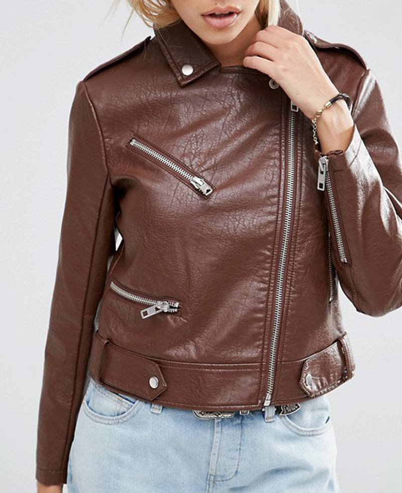 Women's Pembroke Brown Leather Motorcycle Jacket