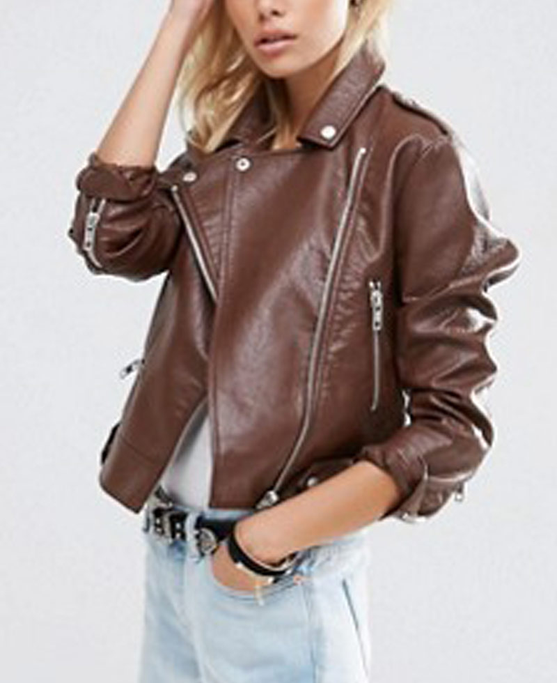 Women's Pembroke Brown Leather Motorcycle Jacket Women's Pembroke Brown Leather Motorcycle Jacket - Image 3