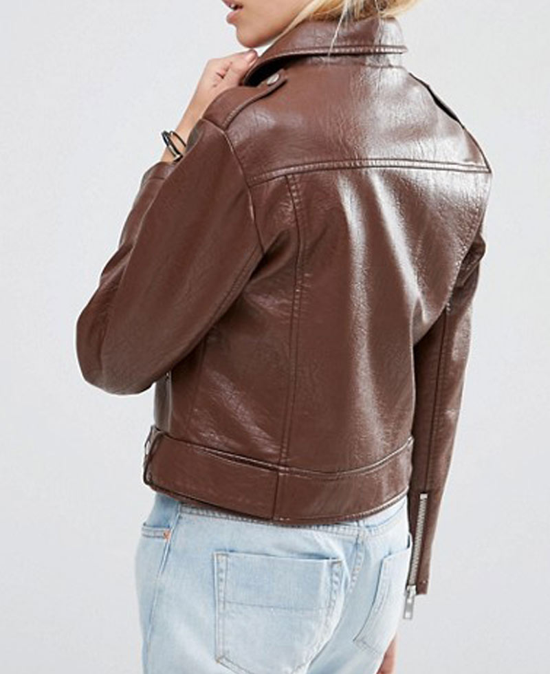 Women's Pembroke Brown Leather Motorcycle Jacket Women's Pembroke Brown Leather Motorcycle Jacket - Image 2