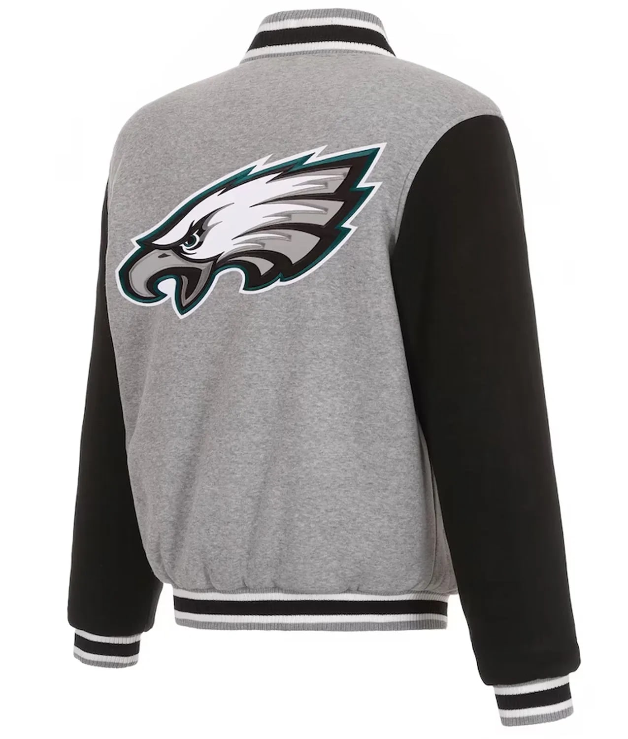 Philadelphia Eagles Gray and Black Varsity Jacket Philadelphia Eagles Gray and Black Varsity Jacket - Image 2