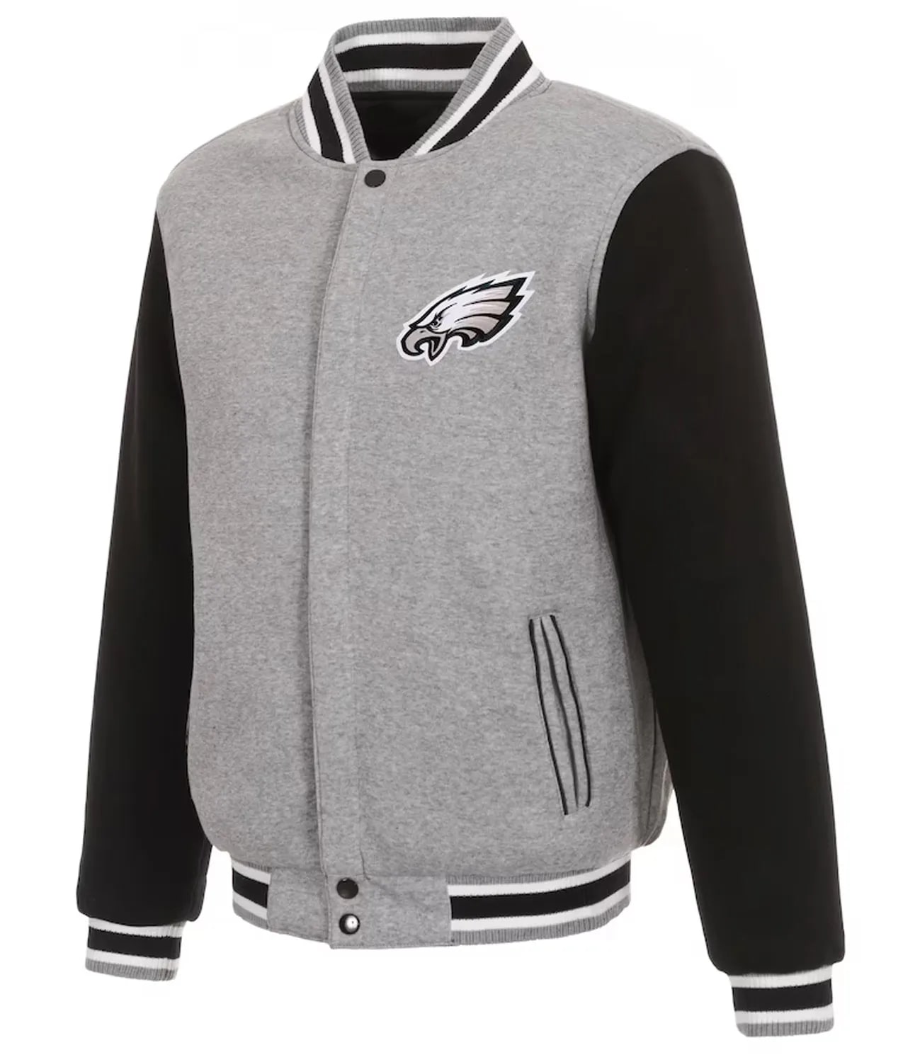Philadelphia Eagles Gray and Black Varsity Jacket Philadelphia Eagles Gray and Black Varsity Jacket