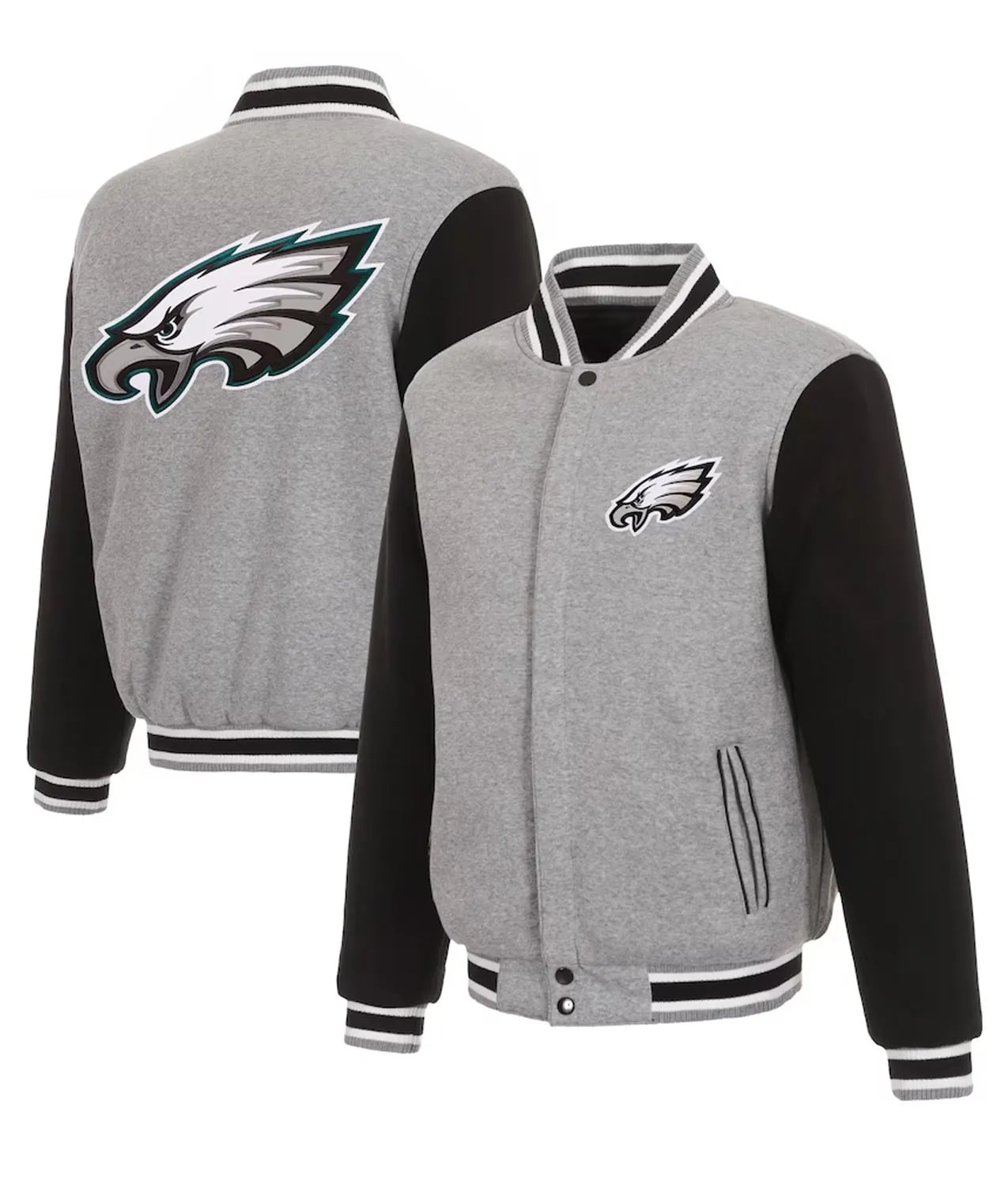Philadelphia Eagles Gray and Black Varsity Jacket Philadelphia Eagles Gray and Black Varsity Jacket - Image 3