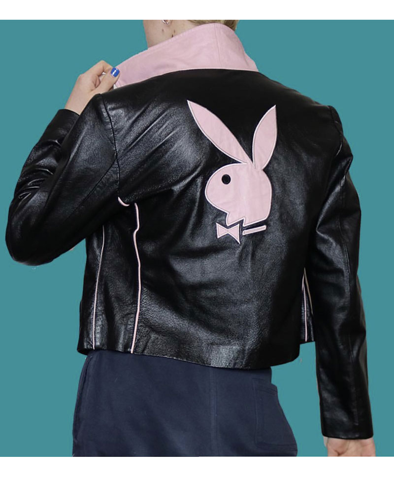 Women's Playboy Pink Patch Leather Jacket Women's Playboy Pink Patch Leather Jacket - Image 3