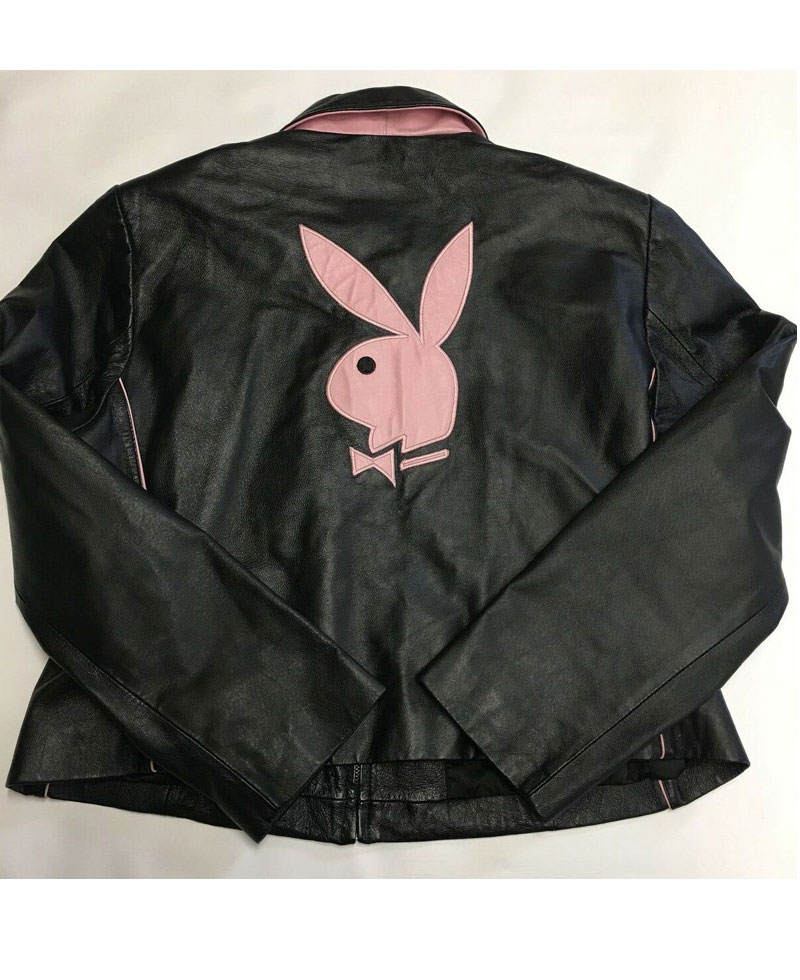 Women's Playboy Pink Patch Leather Jacket Women's Playboy Pink Patch Leather Jacket - Image 2
