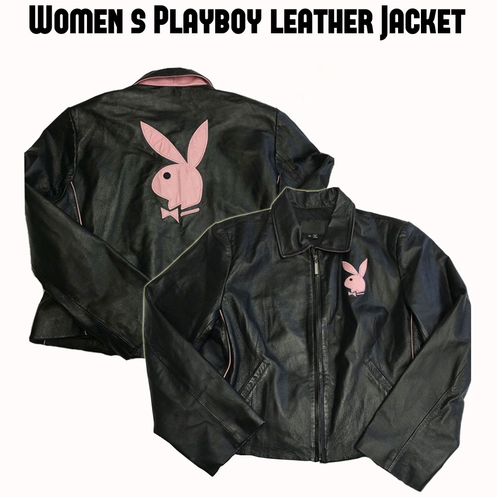 Women's Playboy Pink Patch Leather Jacket Women's Playboy Pink Patch Leather Jacket - Image 4