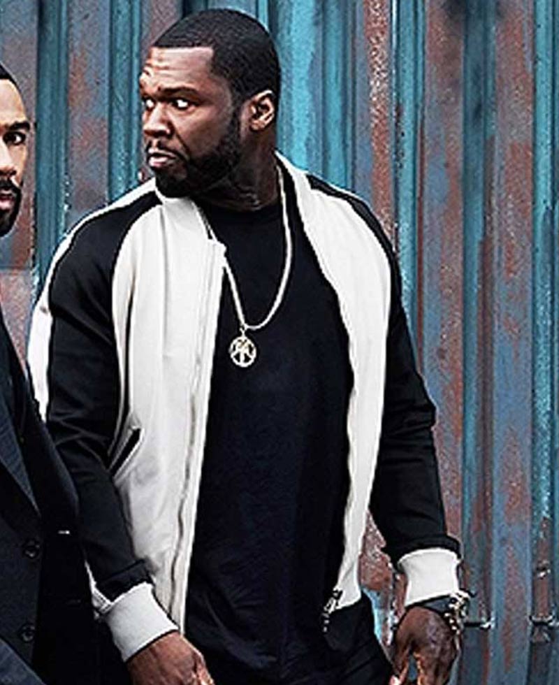 Power 50 Cent Black and White Bomber Leather Jacket Power 50 Cent Black and White Bomber Leather Jacket - Image 3